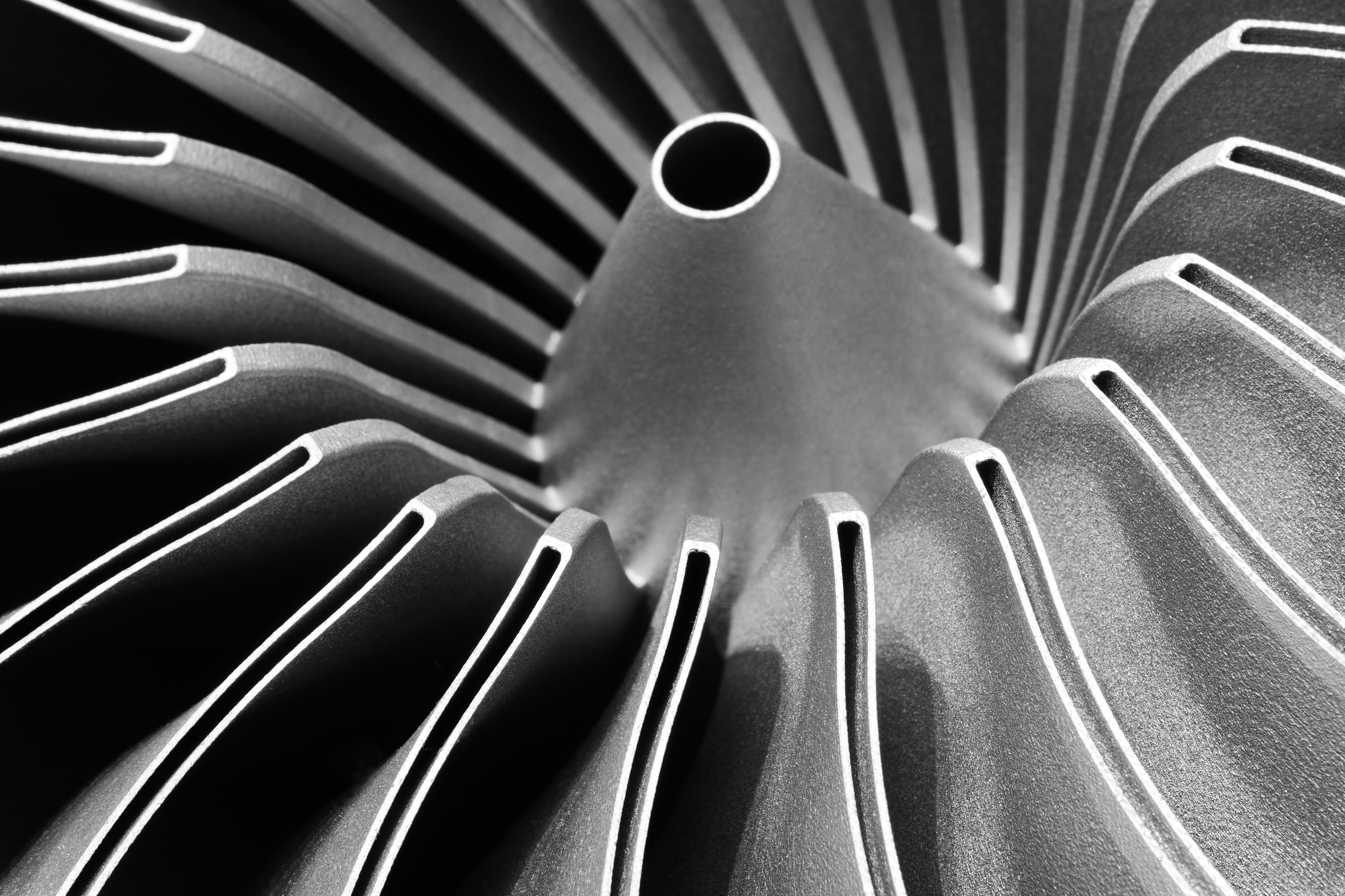 steel,blades,of,turbine,propeller,3d,printing.,close up,view.,selected