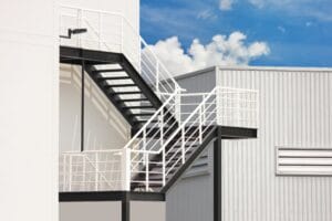 steel,stairs,install,outside,office,building,in,front,of,ware